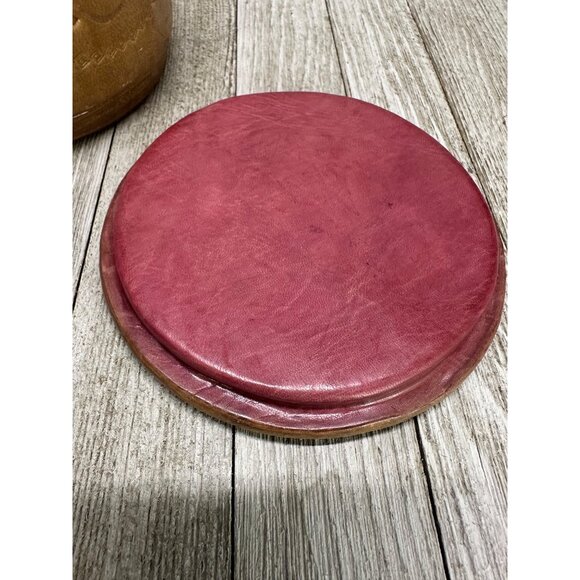 Vintage Leatherbound Decorative Symbols Storage Trinket Box 5" Diameter with Lid - Picture 7 of 12